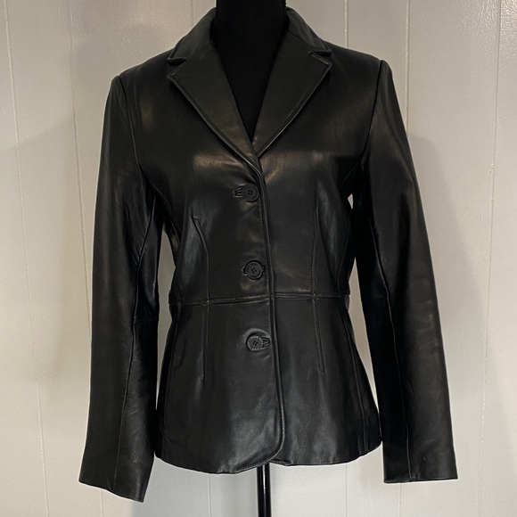 Nine West Jacket Leather Tailored Classic Blazer Lined Soft Pockets Black Small - Picture 1 of 11